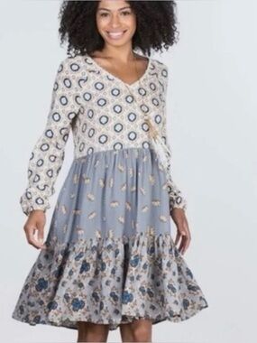 Matilda Jane Visionary Dress Make Believe Collection Size Medium Blue Cream